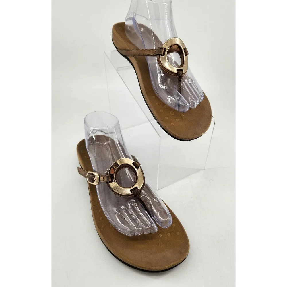Vionic Park Orchid Thong Sandals Womens 9 Bronze‎ Metallic Gold Ring Orthaheel